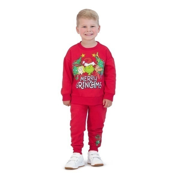 NWT. DR. SEUSS The Grinch Merry Grinchmas Kids Sweatshirt and Jogger Set - Picture 1 of 5